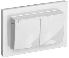 Розетка с заземлением IEK Brite РСбш12-3-44-БрБ 1-м. 2 мод. крышка шторки IP44 белый картинка